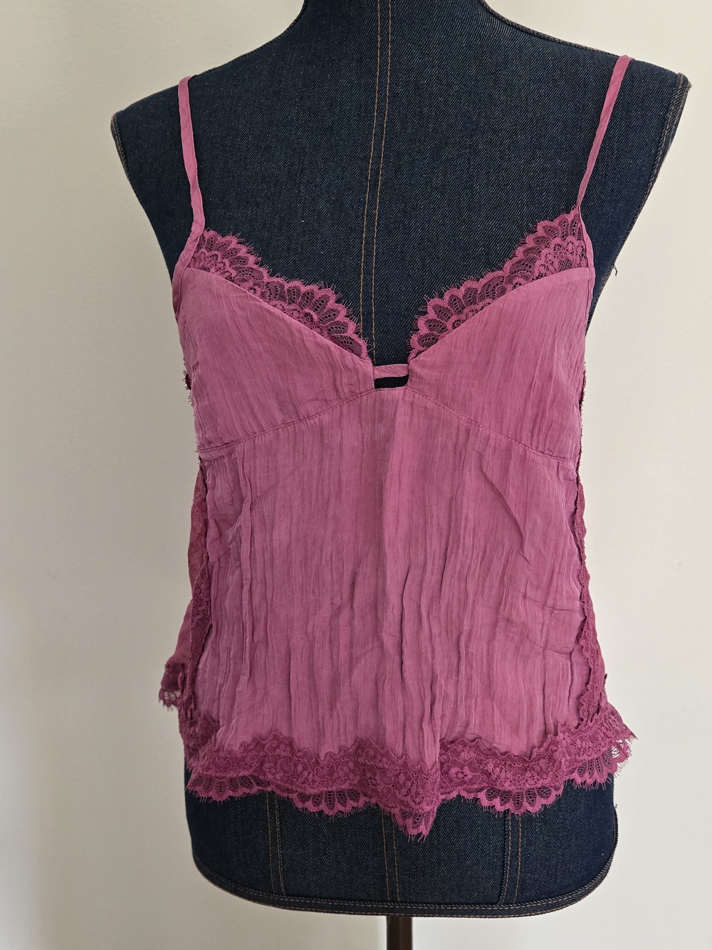 Free People Fuchsia Mesh Lace-Trim Cami